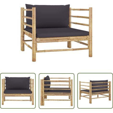 INLIFE Canapé de jardin avec coussins gris foncé Bambou (1/5)