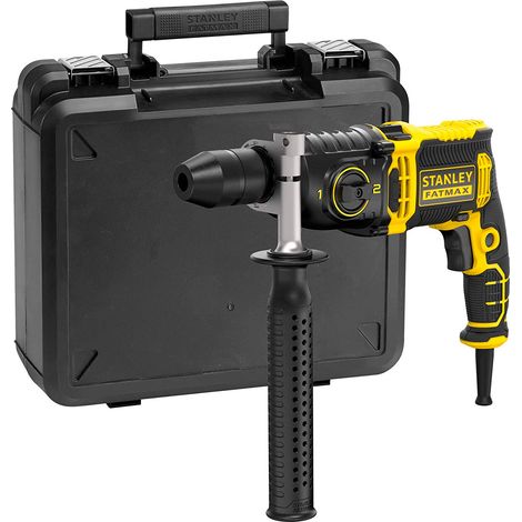 Stanley – Perceuse à percussion 2 vitesses 1100W – Moteur 0-3200 trs/min – Cadence 54400 cps/min – Capacité perçage béton 18mm