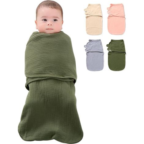 3-in-1-Babyschlafsack, grün, für 0-3 Monate, großer Klettverschluss, Baumwollgaze, weicher Babyschlafsack – Größe S