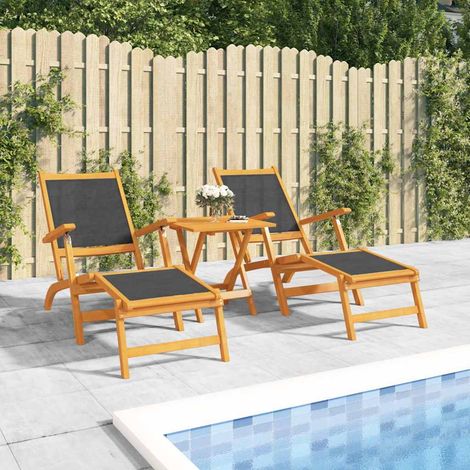 vidaXL Chaises longues d'extérieur et table Acacia massif et textilène (1/5)