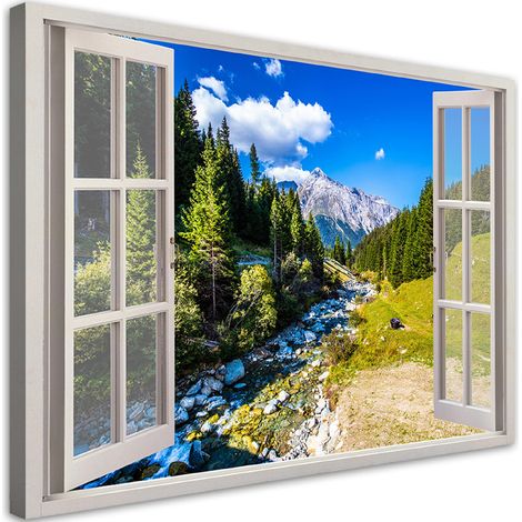 Tableau déco Fenêtre Montagnes nature paysage 90x60 (1/5)