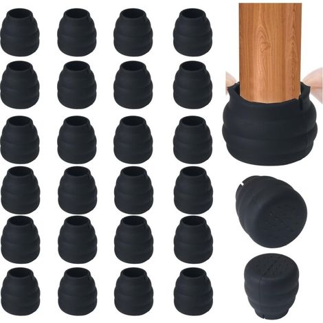 Lot de 24 Protection Pied de Chaise Silicone Protege Pied de Chaise Ronde 20-29 mm Patins, Anti-Rayures-Réduit Le Bruit, pour Sols en Bois Dur et Carrelage, Noir (1/4)