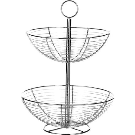 Corbeille à fruits en métal chromé 2 étages 29.5x29.5x41cm (1/3)