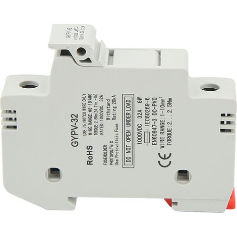 Porte-fusible 1P 32A ignifuge en PC, socle pour système photovoltaïque 1000VDC, protection circuit solaire. (1/5)
