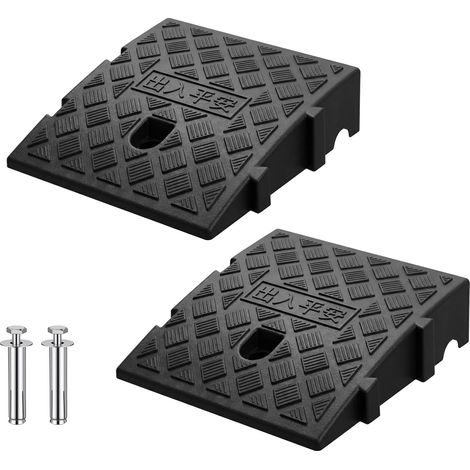 2 Pièces Rampe de Trottoir, Rampe de Seuil Hauteur 7 cm pour Fauteuils Roulants, Scooters, Vélos, Earches, 25x27x7cm Rampes Voiture avec Chevilles Expansion et Autocollants Réfléchissants (1/5)