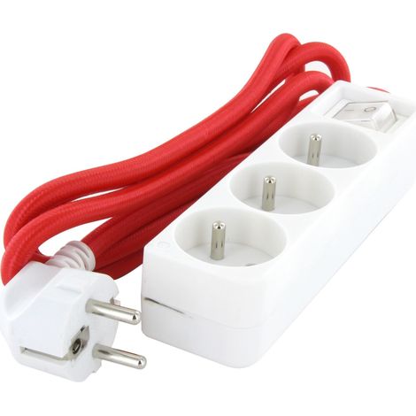 Mini multiprise 3x16A fiche plate - Rouge - Chacon (1/2)