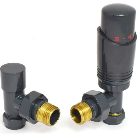 West Delta Angled TRV Thermostatic Radiator Valve and Lockshield - Anthracite (1/5)