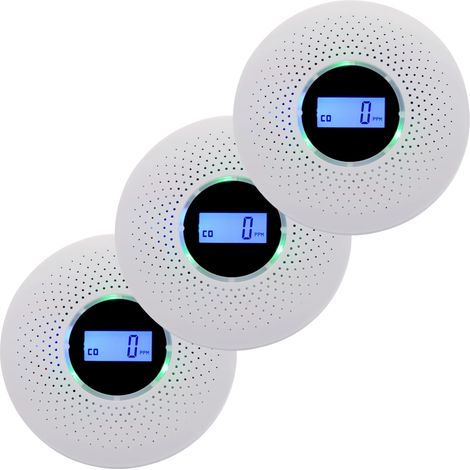 Detector de monóxido de carbono y humo, tipo compuesto, con pantalla LCD PPM, funciona con pilas, instalación inalámbrica, paquete de 3 (1/5)