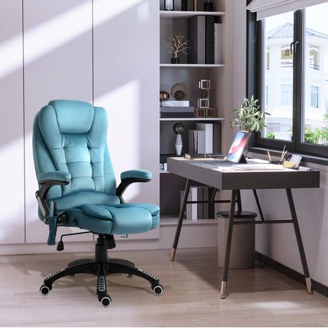 Silla de oficina de masaje y calefacción, altura regulable, reclinable 130°, azul OKMYHOME (1/5)