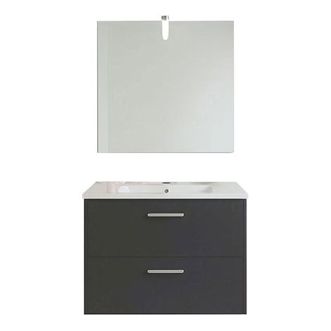 Badezimmermöbel-Set in Anthrazitgrau – Breite 700 mm – Komplettes Set: Hängeschrank mit 2 Schubladen + Waschbecken + Einfacher Spiegel + LED-Wandleuchte - URB/ELS/S/700/G