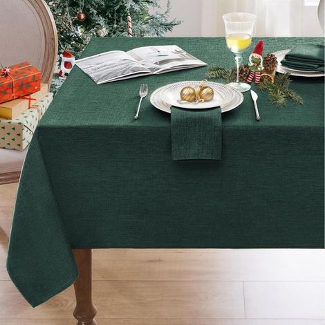 Tischdecke Weihnachten Grün 100x100 cm abwaschbar Leinenoptik wasserabweisend für Herbst, Outdoor, Party