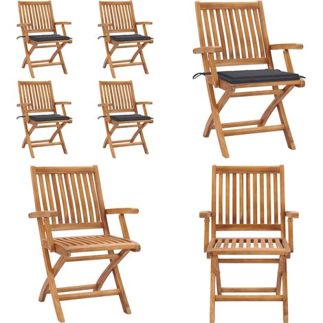 Chaises pliables de jardin avec coussins lot de 4 Teck solide - Chaise pliable - Bois de teck (1/5)
