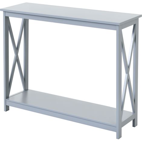 Stylish Grey Console Table with Storage Shelf,X-Design for Hallway and Living Room Entryway