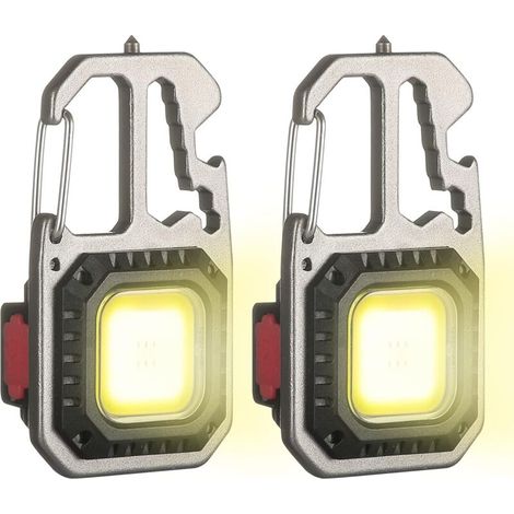 2PCS Mini LED Inspection Work Light Rechargeable COB Portable Small Keychain Lamps, 6 Modes, with Folding Stand Bottle Opener Magnetic Base, for Camping/Repairing