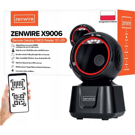 Lector de códigos de barras, escáner QR, 1D, 2D, USB, con cable, fijo, EAN, GS1, Zenwire X9006