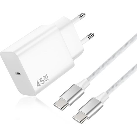 Chargeur 45W pour Samsung S25 Ultra Chargeur Rapide USB C avec Câble Tressé 2M 100W Compatible avec Samsang Galaxy S25/S24/S23/S22/S21 Ultra, pour pour iPhone 17/16/15, Tablettes (Blanc) (1/5)