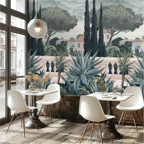 Photo wallpaper wall Profhome 790158 hot embossed non-woven wallpaper slightly textured with architectural subjects matt blue pigeon blue cream beige 1,59 m x 2,8 m (1/5)