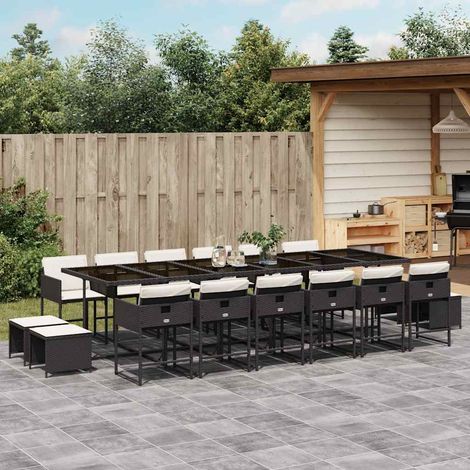 Set de muebles jardín 17 pzas con cojines ratán sintético negro vidaXL