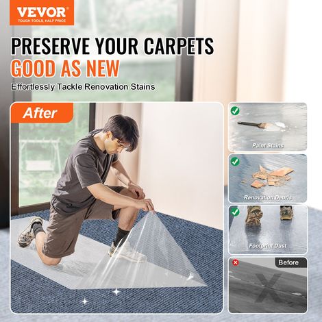 Film de Protection de Tapis, 920 mm x 60,96 m, Protecteur de Tapis avec Dos Auto-adhésif, Rouleau de Film Protection Adhésif Polyét… (1/5)