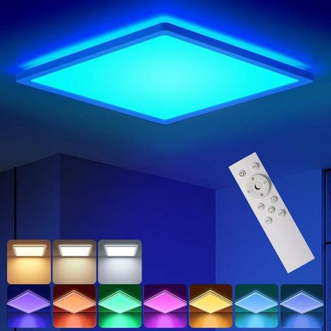 Plafonnier LED encastré RGB avec télécommande, 12 pouces, 24 W, intensité variable, 3 000 K-6 500 K, panneau lumineux carré blanc moderne (SKU produit : 96813621 SKU Offre : mkh25.7.22-25) (1/5)