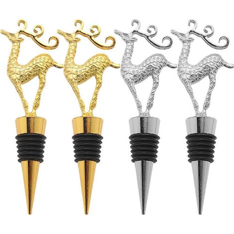 Lot de 4 bouchons de bouteille de vin en forme de cerf, pour Noël (vin, champagne, bière).-12.5x5cm (1/2)