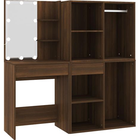 Maison Exclusive - LED-Schminktisch mit Schränken Braun Eichen-Op (1/5)