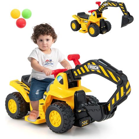 COSTWAY 6V Tractopelle Enfants Électrique avec Pelle & Panier de Basket Pliable, Pelleteuse Enfants Électrique avec Effets Sonores & Espace Caché, Charge 25KG pour Enfants de 2 Ans+ (Excavateur) (1/5)