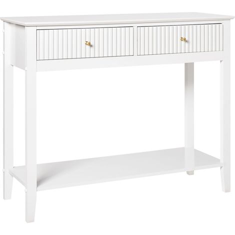 Elegante Consolle a 2 cassetti con 1 ripiano in MDF Maniglie dorate Soggiorno Bianco Assisi
