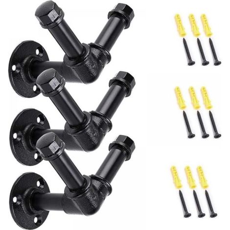 Set of 3 Heavy Duty Industrial Quality Tubular Coat Hooks - Wall Mounted - Vintage Style (V Shape) (1/5)