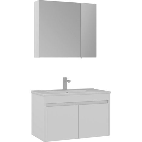 Ensemble Meuble Vasque avec Miroir (2 Pièces) "Side 85 v2" - 85 x 45 x 52 cm - Matte White (1/3)