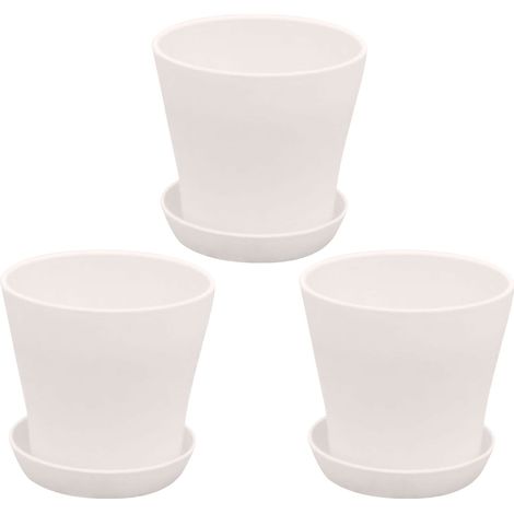 Dekorative Kunststoff-Pflanzgefäße (weiß), 5,5 Zoll Pflanzgefäße, Set aus 3 PP-Töpfen mit Abflusslöchern und Untersetzern, geeignet für Zimmerpflanzen und Blumen.