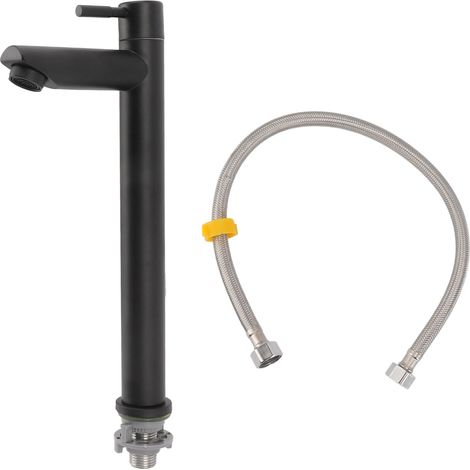 Black Single Hole Bathroom Faucet Single Cold Sink Faucet Brushed Stainless Steel Basin Faucet for Home High Straight