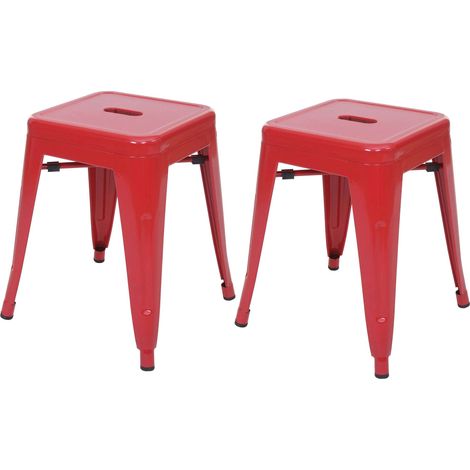 2x tabouret HWC-A73, tabouret en métal, design industriel, empilable - rouge (1/5)