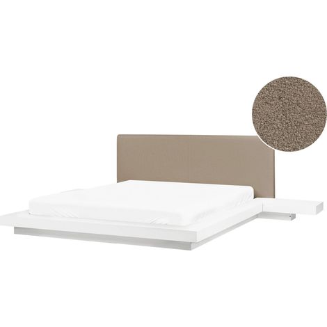 Bed Frame White EU King Size 5ft3 Wood Veneer Boucle Headboard Low Profile Japan Style ZEN (1/5)