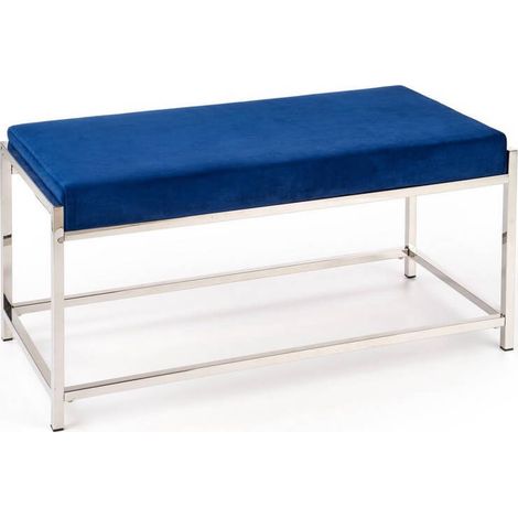 Banc d'intérieur en velours bleu avec structure en acier argenté NEMESIS (1/5)