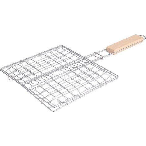 Serbia – Panier à barbecue pliant avec poignée en bois – Surface de cuisson 20 x 21,5 cm – Mailles métalliques antiadhésives – Pour grillades intérieur/extérieur (1/5)