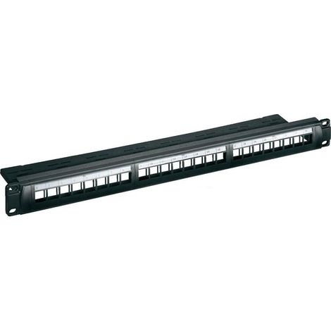 CAT 6a Panneau de Brassage 19 Pouces (48,3 cm), 24 Ports (1 U), STP blindé, noir. Version couleur noir (1/2)