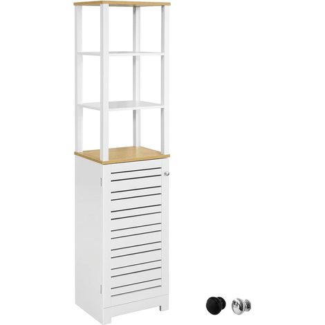 Sobuy – Meuble colonne de salle de bain 40x30x160cm – Armoire haute 3 étagères ouvertes – 2 étagères réglables – BZR43W (1/5)