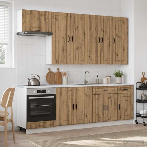 Ensemble de meubles de cuisine 8 pièces en bois d’ingénierie chêne artisanal, 163.7kg - PANGIVO (1/5)