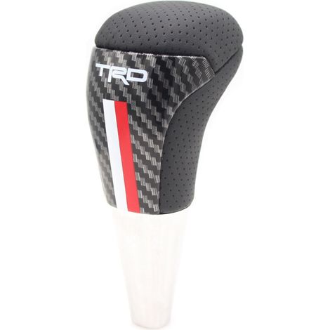 Pommeau de levier de vitesse universel en cuir, pommeau de levier de vitesse manuel TRD en fibre de carbone, fibre de carbone (TRD à rayures rouges et blanches), poignée de levier de vitesse monobloc