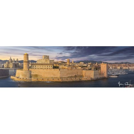 Tableau sur toile Vieux port de Marseille soir 30x97 cm - Impression sur Toile Murale Décorative - Image imprimée en HD sur Toile - Toile sur Châssis en Bois FSC - Fabriqué en France (1/4)
