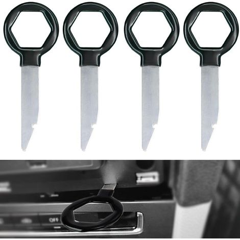 4 PCS Clé Extraction Autoradio, Outils de Démontage Autoradio, Clés Extraction Stéréo Voiture, Conception Ergonomique, en Acier Inoxydable Solide (Noir) (1/5)