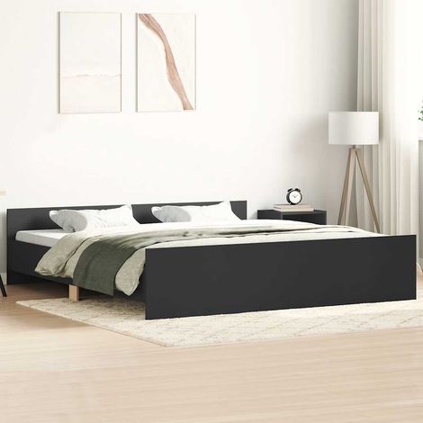 Bettgestell mit Kopf- und Fußteil Schwarz 200x200 cm