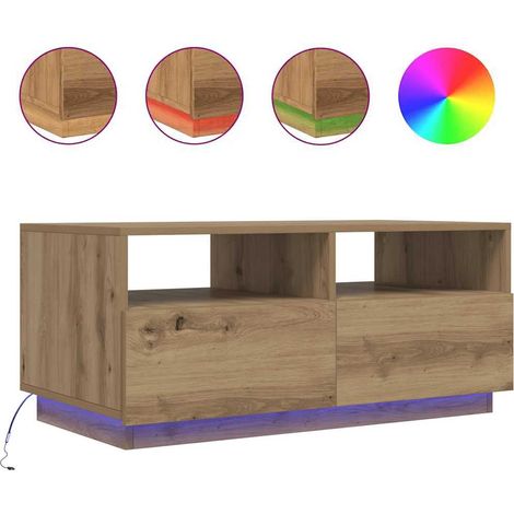 Maison Exclusive - Couchtisch mit LED-Leuchten Artisan-Eiche 90x4 (1/5)