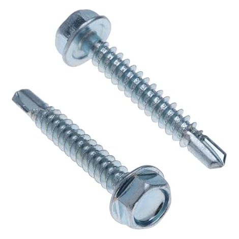 Vis autotaraudeuses tête hexagonale 6.3mm x 19mm, vis Tek zinguées avec rondelle intégrée et pointe de perçage, pour tôle, ossature, charpente, clôture, CVC et gaines de ventilation (1/5)