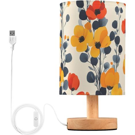 Lampe de chevet scandinave moderne avec fleurs rouges et jaunes (1/5)