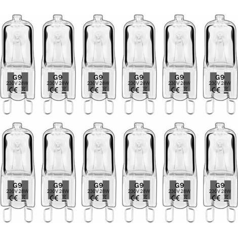 12 pieces G9 Halogen lamps, G9 bulbs 230V 28W 480lm, 2800K warm white, dimmable capsule bulbs, flicker-free [Energy Class G] (1/5)