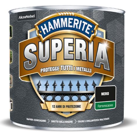 Hammerite Superia smalto metallo antiruggine interno e esterno, Ferromicaceo Nero, 750 ml (1/2)