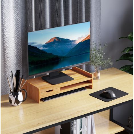 Soporte monitor escritorio con cajón bambú 49 cm OKMYHOME (1/4)