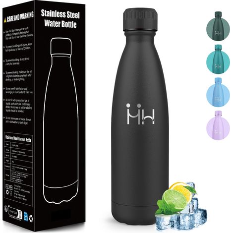 Gourde Isotherme 500ML, Acier Inoxydable 18/8, Bouteille Isotherme, Sans BPA, Gourde Inox Enfant, Étanche Double Isolation, Gourde Inox pour Le Camping, Les Écoles, Les Gymnases (1/5)